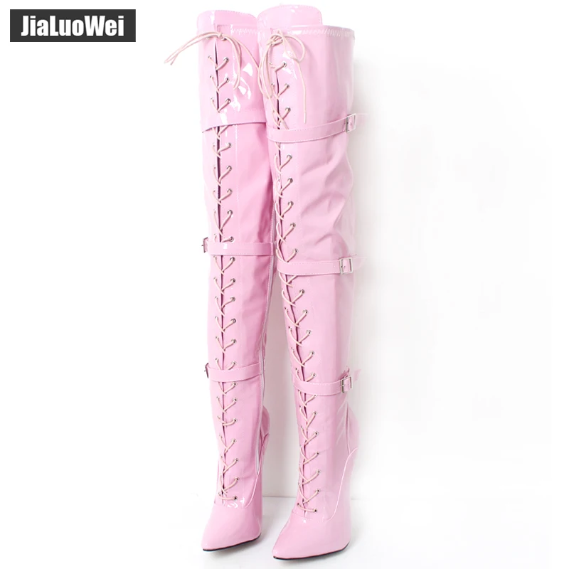 Jialuowei/женские пикантные ботфорты унисекс на металлическом каблуке высотой 6 1/4 см; однотонные сапоги из искусственной кожи