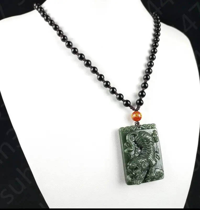 8mm Beautiful Chinese Handcraft 100/% Natural Jade Green Jade Necklaces 18”