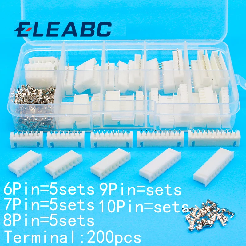 

25 sets Kit in box 6p 7p 8p 9p 10 pin 2.54mm Pitch Terminal / Housing / Pin Header Connector Wire Connectors Adaptor XH Kits