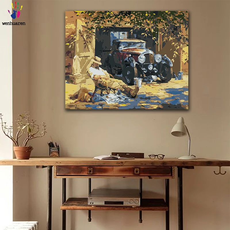 DIY картинки для раскраски по номерам с цветами Alan Fearnley классические автомобили
