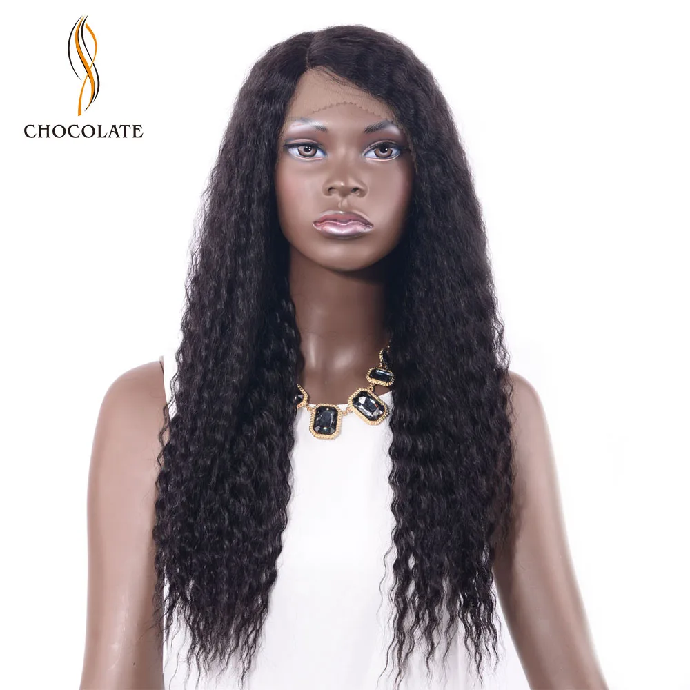 

CHOCOLATE Kinky Straight Remy Human Hair Lace Front Wig Bleached Knots 18 Inch Wigs For Black Women Free Shipping
