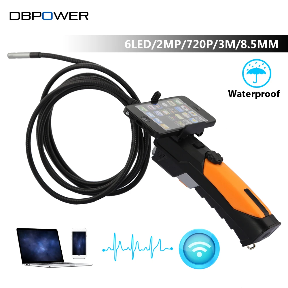  HD 720P Wireless WIFI Endoscope Video Inspection Snake Camera 2.0 Mega Pixels 1M/3M Cable 8.5mm  6 LED 2.4GHZ Borescope Android 