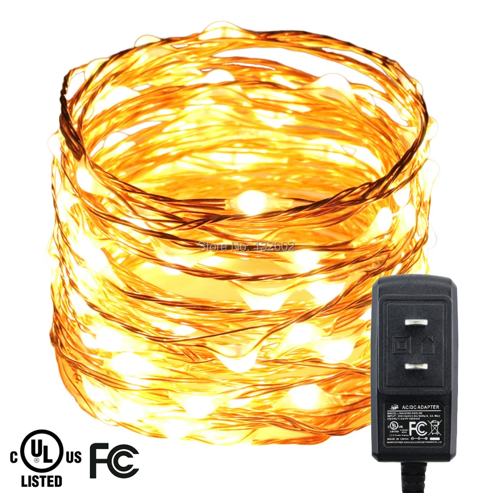 

UL 5V1A 6M 12M Indoor LED String Lights, Warm White Copper Wire Christmas Halloween Holiday Starry Fairy Lights + Power Adapter