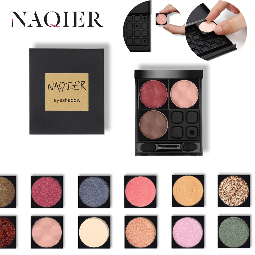 

NAQIER Custom Eyes Makeup DIY Combination Eyeshadow Nude palette Matte Eye shadow Glitter Powder Shadows Set Buy 4color get 1box