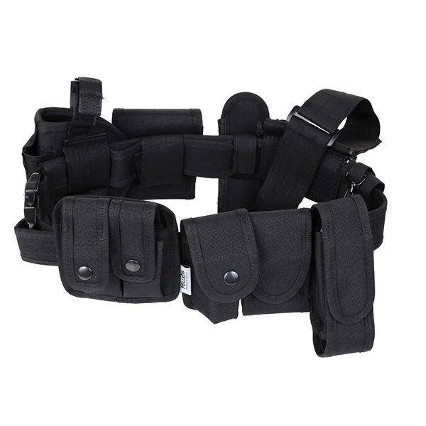 Outdoor Multifunction Tactical Belt Security Police Guard Utility Kit Nylon Waist Belt Black With Holster