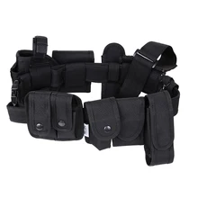 Outdoor Multifunction Tactical Belt Security Police Guard Utility Kit Nylon Waist Belt Black With Holster