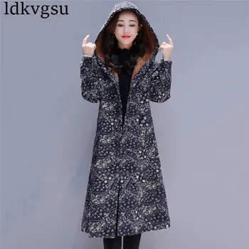 

2020 NEW Autumn Winter Retro Floral Cotton Padded Windbreaker Coats Women Loose Large Size Long Thicken Parkas Jackets V214