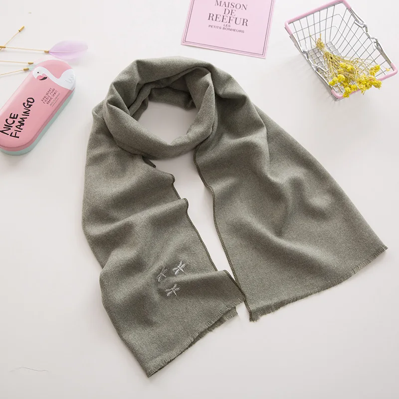 Yishine Высокое качество Новая мода для мальчиков девочек Стрекоза зима кашемировый шарф Детские теплые шеи шарфы платки 138x30 см - Цвет: Светло-зеленый