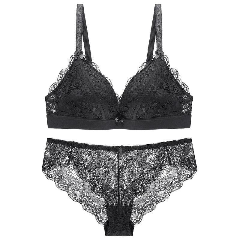 Комплект нижнего белья bralette черного цвета сексуальный кружевной комплект с