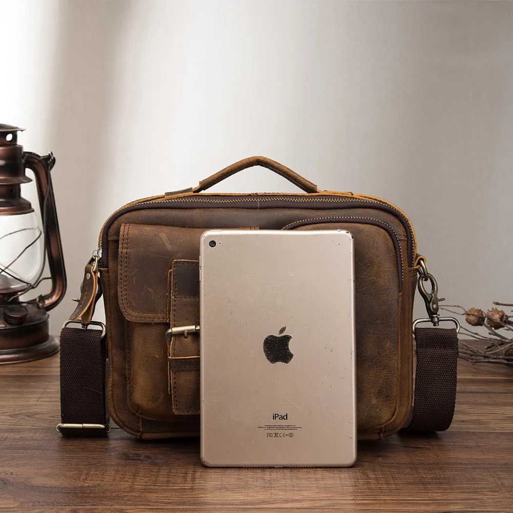 Original Leather Male Fashion Casual Design Satchel Crossbody Shoulder Messenger bag Tote 9" Tablet Mochila Pouch For Men 036-d mens messenger bag