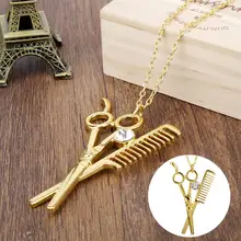 Women Trendy Hair Stylist Rhinestone Inlaid Jewelry Scissor Comb Pendant Necklace Hot Women Trendy Hair Stylist Rhinestone Inlaid Jewelry Scissor Comb Pendant Necklace Hot
