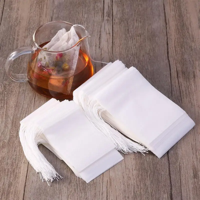 200 шт нетканый мешок для чая, затягивающийся фильтр чайных пакетиков, пустые бумажные пакетики для чая, порошок для чая, травы