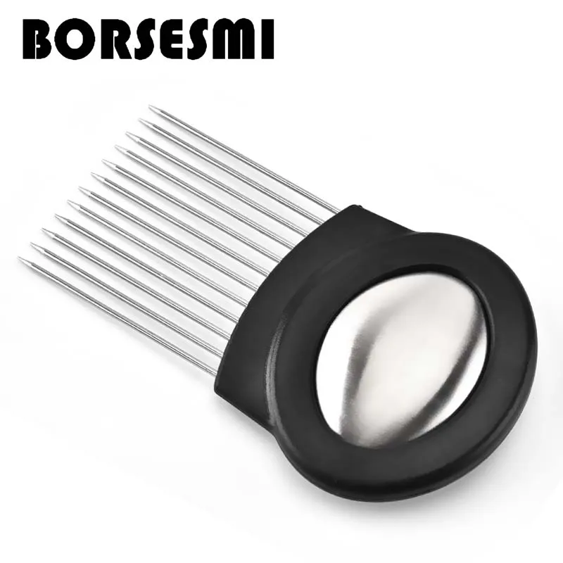 

Professional Stainless Steel Onion Slicer holder with fork Vegetable potato Cutter Gadget Meat Tenderizer kitchen utensil