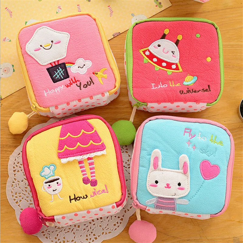 portable cartoon cute cloth cosmetic bag teenagers big coin pouch for