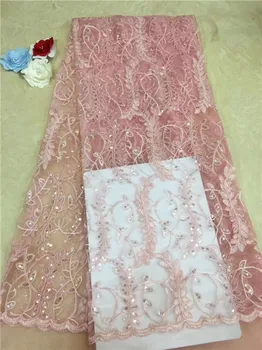 

Good quality Nigerian lace fabric 5 yards hot sale tulle net 3D lace fabric peach french lace black blue Lake blue, red(FJ-3-19