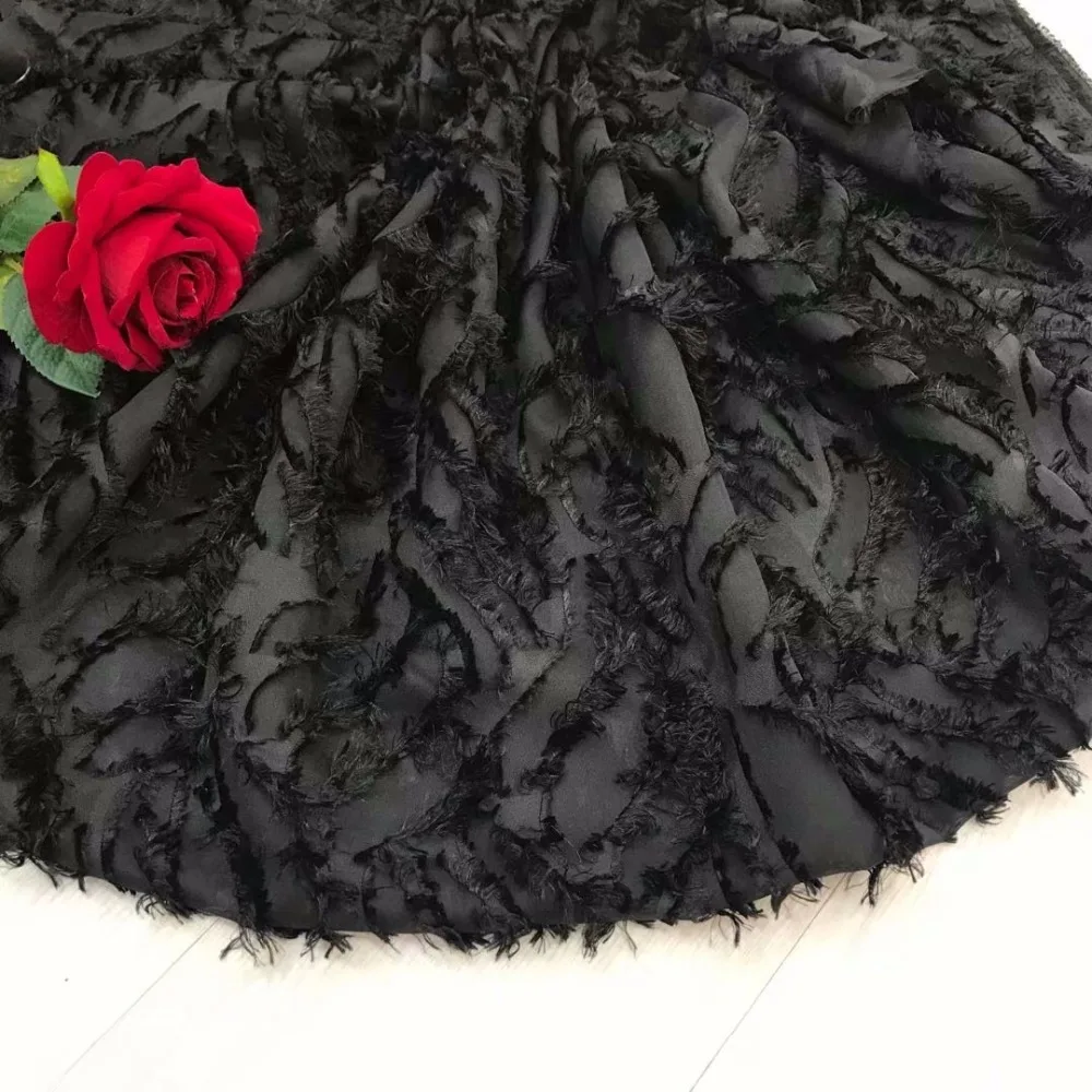 

BEAUTIFICAL Nigerian lace fabrics Black 3d chiffon net lace fabric with long wool 2018 New arrival nigerian style lace