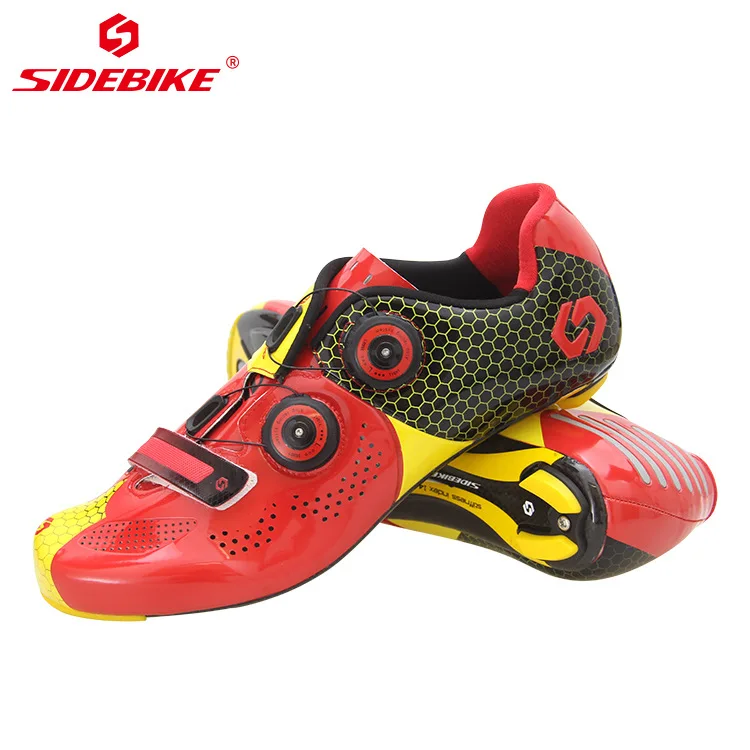 Sidebike, Ультралегкая велосипедная обувь из углеродного волокна, дышащая, для шоссейного велосипеда, самоблокирующаяся, велосипедная обувь, спортивная, Триатлон, гоночные кроссовки - Цвет: Красный