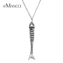 EManco Kawaii Moda Esqueleto de Pescado Larga Declaración Collar y Colgante para Las Mujeres y Niñas Cadena De Cobre Plateado de La Joyería