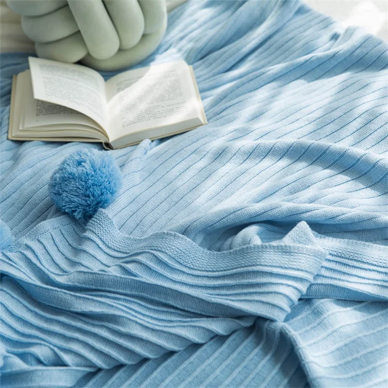 Розовый серый пушистый шар, Скандинавское однотонное Хлопковое трикотажное одеяло, зимнее плотное тепловое одеяло, диванное одеяло для дивана
