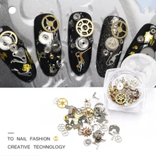1 boîte Ultra-mince Style Punk strass pour clous clous 3D Nail Art décorations ongles Suplies or vapeur roues Nailart outils(China)