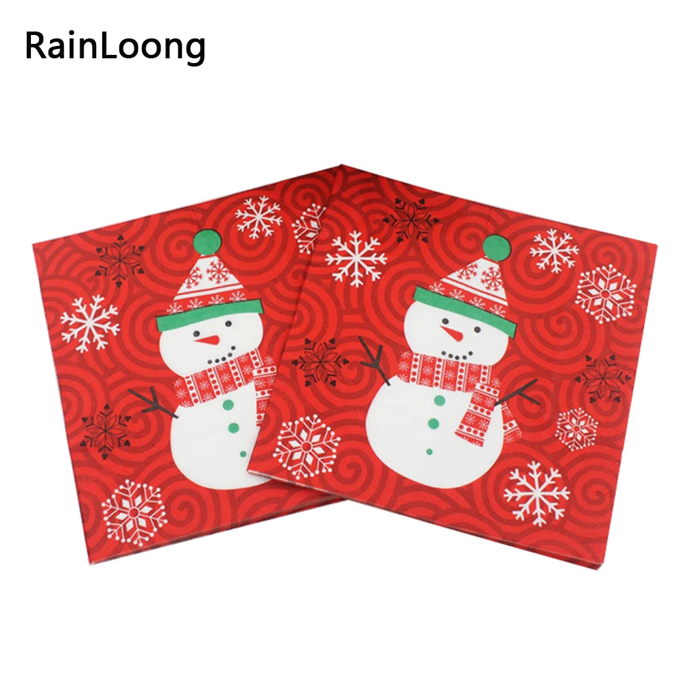 

[RainLoong] Red Snowman decorative Napkins Sweet Christmas Festive & Party Tissue Decoration Servilleta 33cm*33cm 1pack/lot