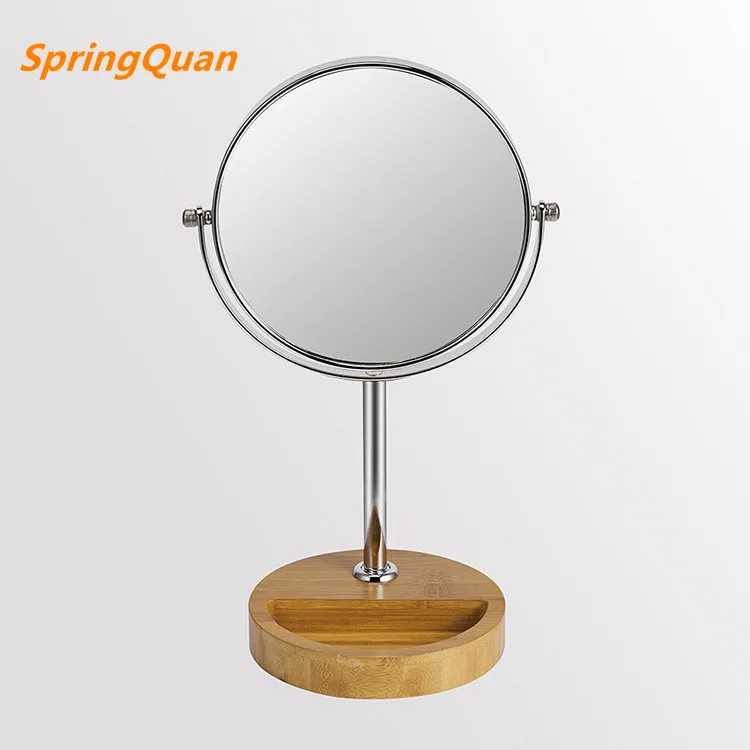 SpringQuan 8 inch Natural bamboo round makeup mirror classical double