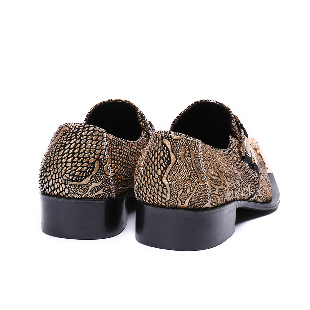 Christia Bella/мужские деловые туфли с золотым и серебряным принтом; модельные туфли из натуральной кожи с металлическим острым носком; мужские свадебные туфли