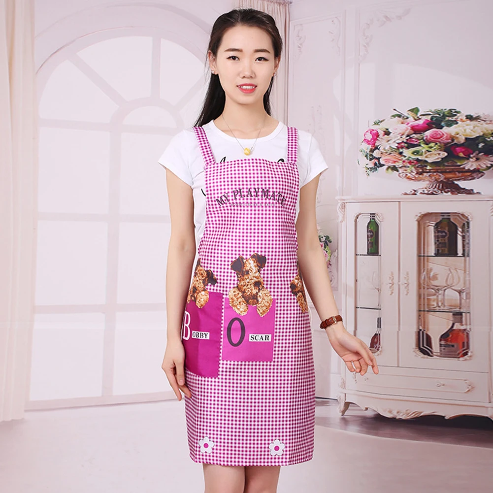 Cute Pet Dog Print Apron Waterproof Sleeveless Pocket Aprons for Woman Kitchen Cooking Apron Household Cleaning Aprons for Adult