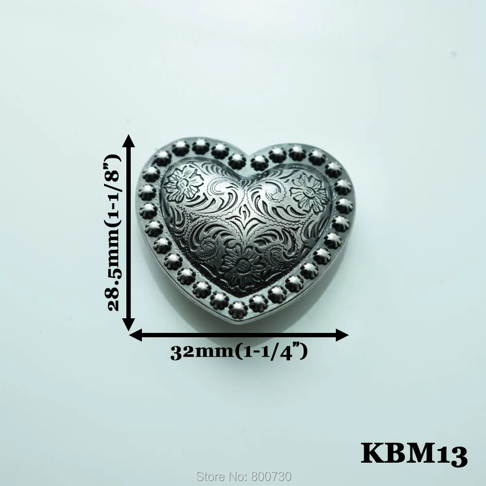 KBM13) 10 шт. 1-1/4 ''(3,2 см) Western Heart Berry Concho Saddle Concho antic-Silver