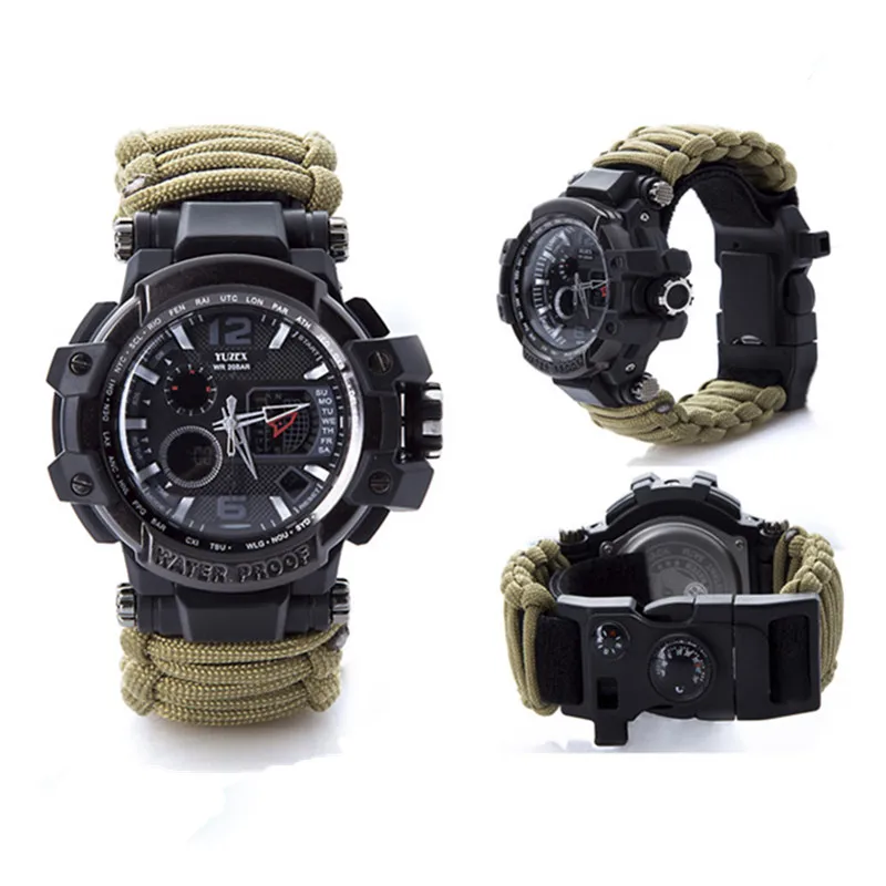 Relógio de Sobrevivência ao ar Multifuncional à Prova Livre Dwaterproof Água Militar Tático Paracord Pulseira Acampamento Caminhadas Engrenagem Emergência Edc 15 High Quality Esporte e Lazer