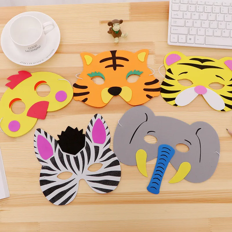 3pcs Random Mask Birthday Party Supplies EVA Foam Animal Zoo Jungle Masks Cartoon Hats Kids