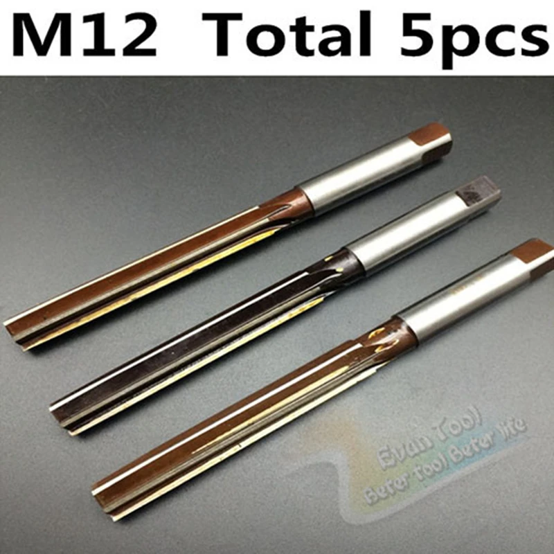 5Pcs M12 H8 Straight Shank Hand Reamer Set Use Flute 6 flute Bearing