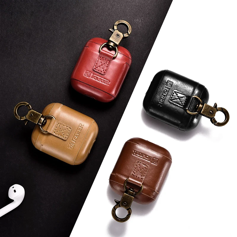 Earphone Case For Apple Airpods strap Leather with Buttons headphone Case Earphone accessories Protective wireless Cover