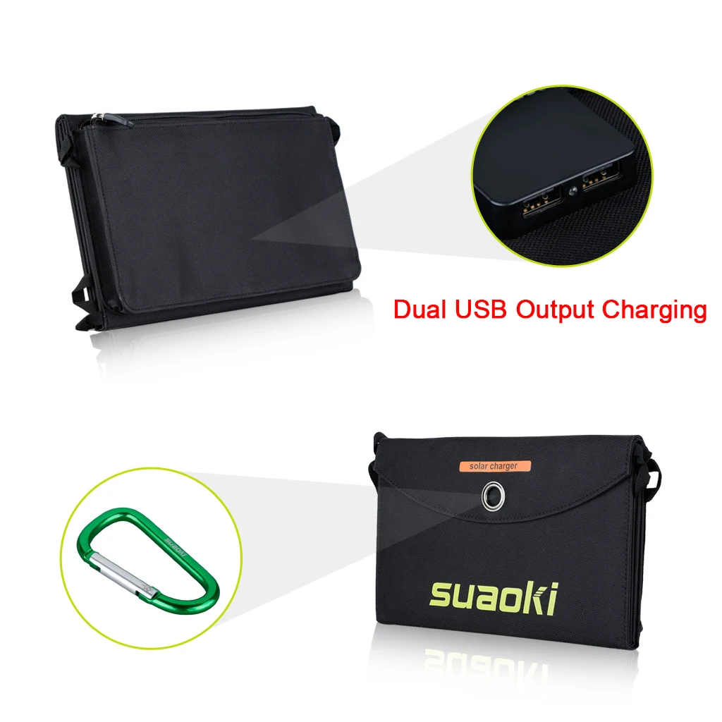 Billige Suaoki 25W Solar Panels Tragbare Falten Faltbare Wasserdicht Dual 5 V 2.1A USB Solar Panel Ladegerät Power Bank für Telefon Batterie