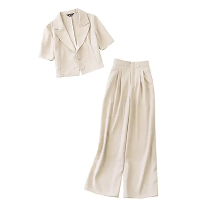 

Fashion Suit suit female summer New large size thin section half sleeve short suit +9 points high waist wide leg pants two sets