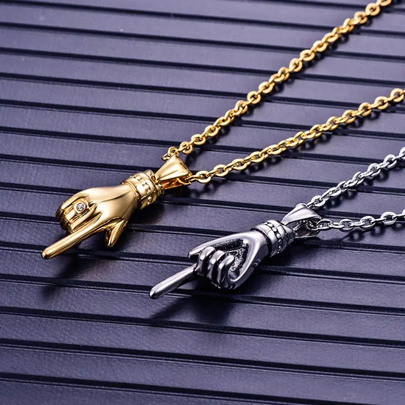 

ZFVB Unique Design Women Hand Necklaces Jewelry Stainless Steel Gold Color Trendy Crystal Hand Pendants Necklace Gift
