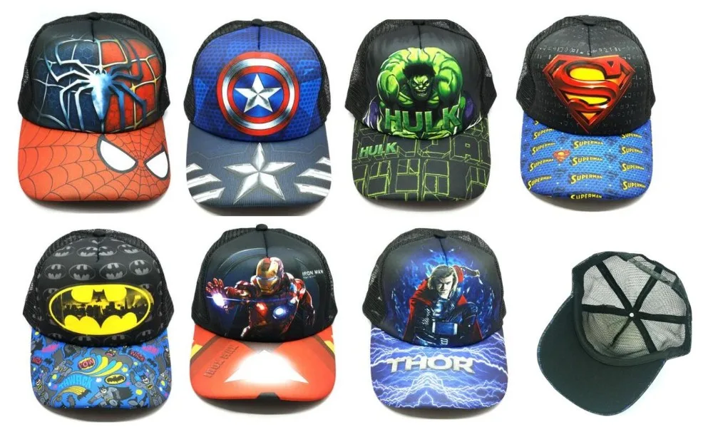 

1 pcs Avengers Batman superman captain America hulk Baseball Cap Cartoon Adjustable Hat Caps Sun hat size adjustable 48-62cm