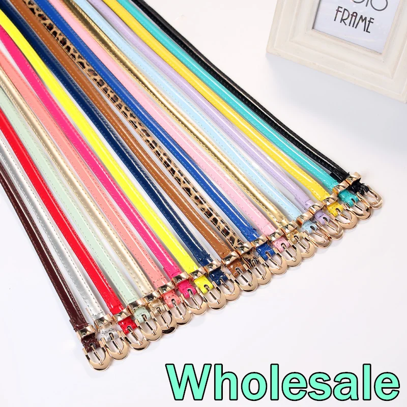 

Wholesale Bright Faxu Leather Belts For Women Thin Dress Belt Gold Pin Buckle Female Waist Strap Casual cinturones para mujer