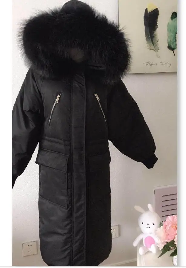 Зимнее модное брендовое пальто на утином пуху с воротником из натурального меха енота, женская тонкая длинная теплая пуховая парка с капюшоном, подходит для-25, wq614