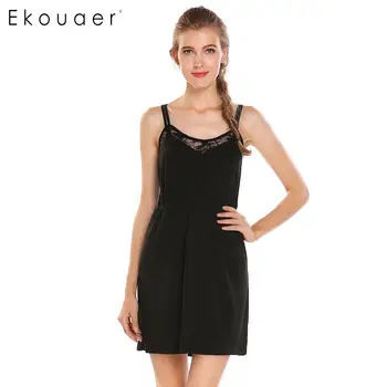 

Ekouaer Nighties Dress Women Sleepwear Lace Patchwork Spaghetti Strap Sleeveless Casual Loose Nightgown Homewear Night Dress