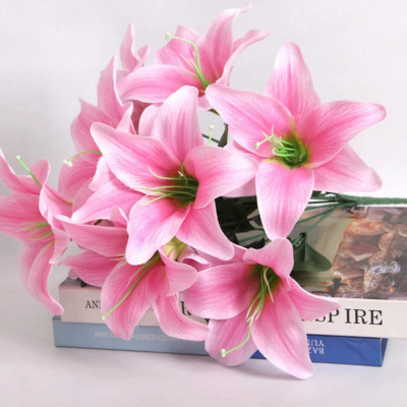 

Artificial Flowers Lily for Wedding Decoration 10 Heads Lily Fake Flowers Home Decor Silk Hydrangeas Cheap Flower