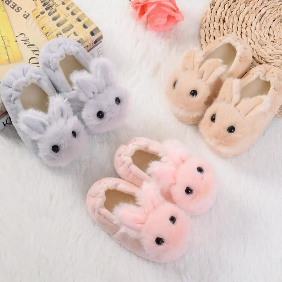 

Children Cartoon Shoes Kids Home Slippers Boys and Girls Baby Sweet Rabbit Ears PlushThickening Warm Soft Indoor Shoes