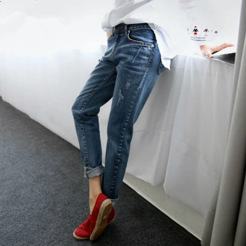 Boyfriend Jeans For Women 2017 Hot Sale Vintage Distressed Regular Spandex Ripped Denim Harem Pants Woman Jeans 16815