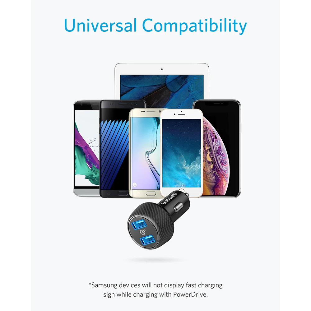 Anker PowerDrive Speed 2 39 Вт автомобильное зарядное устройство с двумя USB портами быстрая
