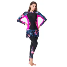 Новая женская цельная юбка купальник Спортивный Купальный костюм плюс размер купальный костюм с принтом Длинные рукава брюки на молнии костюм для серфинга