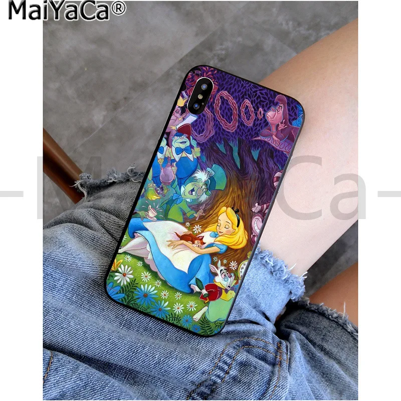 Черный чехол MaiYaCa Alice in Wonderland cat из ТПУ для iphone 11 pro X XS MAX 66S 7 7plus 8 8Plus 5s XR - Цвет: A8