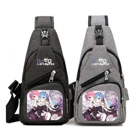 

High Q anime Relife in a different world bag usb charge canvas unisex men and women student preppy style shoulder bag