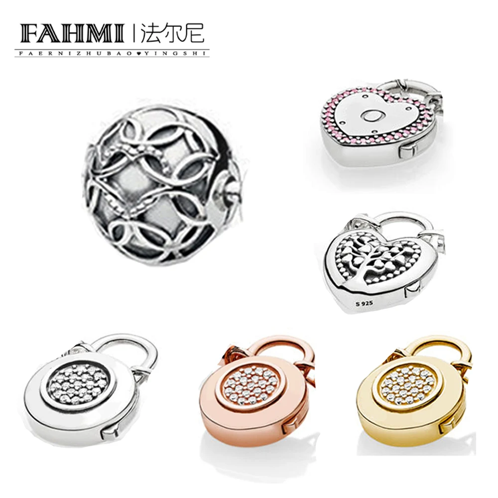 

FAHMI 100% 925 Sterling Silver New 1:1 Original Charm Bracelet Buckle Heart-Shaped Rose Gold 18K Gold Retro Women Jewelry Gift