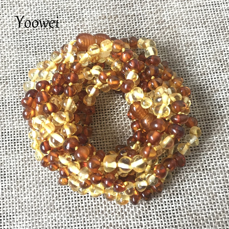 

Yoowei 5pcs/lot Baby Amber Bracelet for Gift Natural Golden Cognac Beads Women Custom Jewelry Baltic Amber Bracelets Wholesale