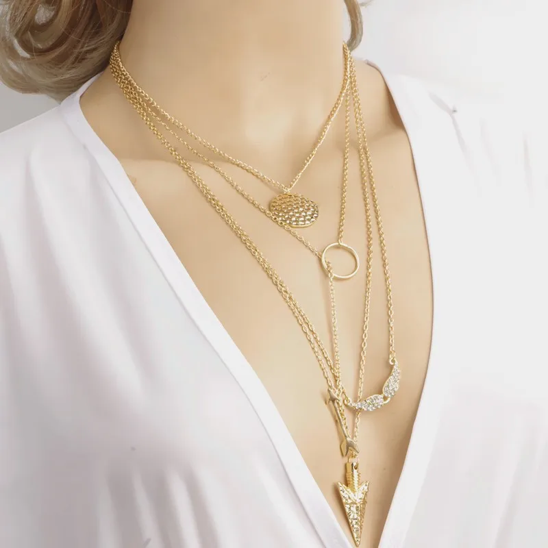 

Multi-Elements Style Fish Scale Piece Angel Wings Arrow Model Pendant Necklace Fashion Multi-Layer Necklace ND212